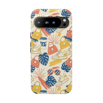 Tough Cases: Retro Summer Pattern Phone Case – Sunglasses, Sneakers & Tropical Leaves