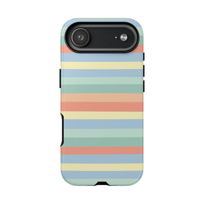 Pastel Striped Phone Case — Retro Horizontal Multi-Color Tough Case