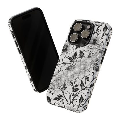 Floral Lace Phone Case — Black & White Vintage Flower Protective Case