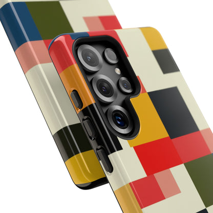 Abstract Color Block Tough Phone Case — Retro Geometric Protective Cover