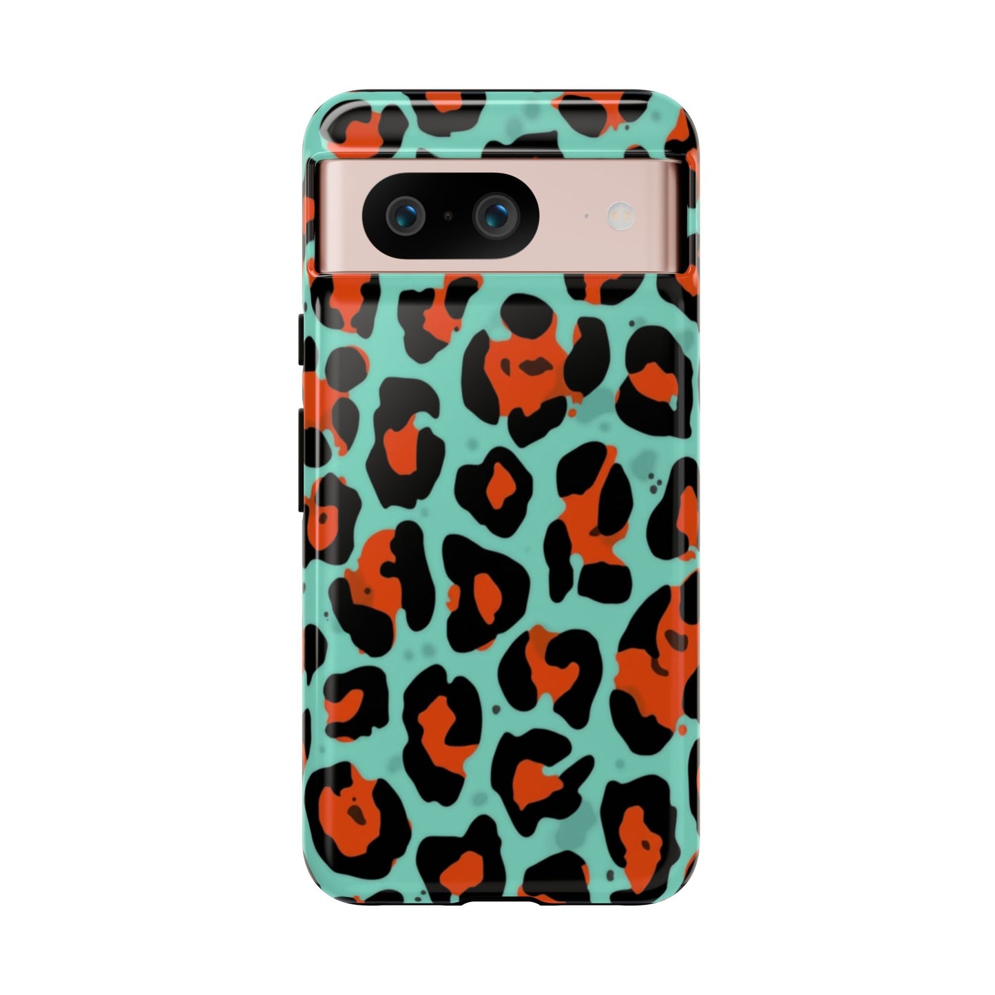Leopard Print Tough Phone Case — Teal & Rust Protective iPhone Cover