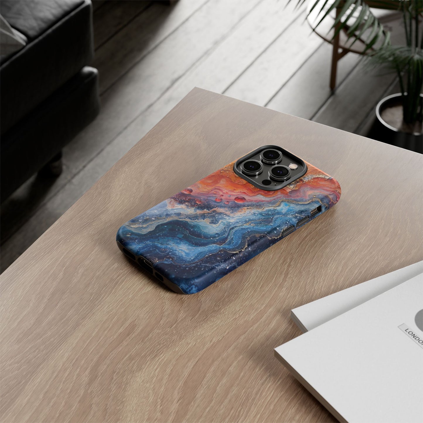 Marbled Galaxy Tough Phone Case — Abstract Blue & Coral Protective Cover