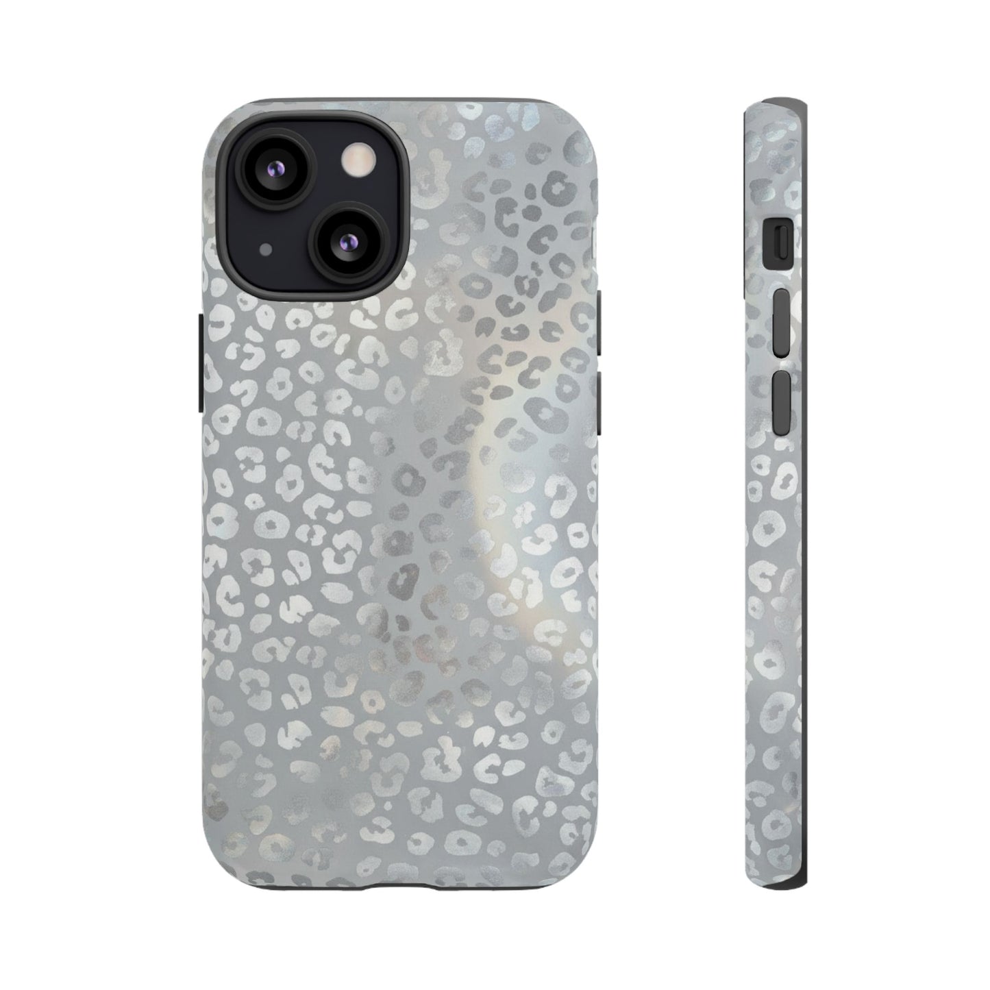 Grey Leopard Print Tough Phone Case — Durable Protective iPhone Cover