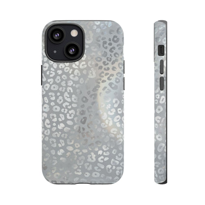 Grey Leopard Print Tough Phone Case — Durable Protective iPhone Cover