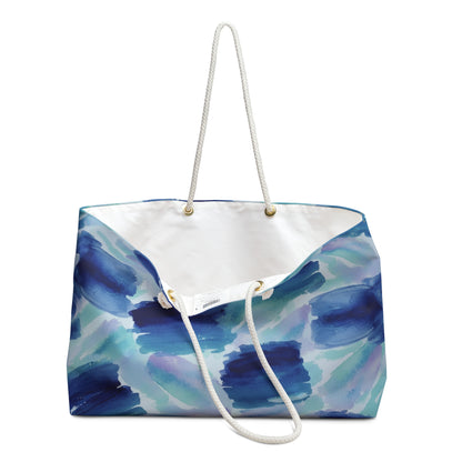 Blue Watercolor Brushstroke Weekender Bag — Beach Tote for Travel & Getaways