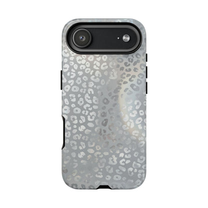 Grey Leopard Print Tough Phone Case — Durable Protective iPhone Cover