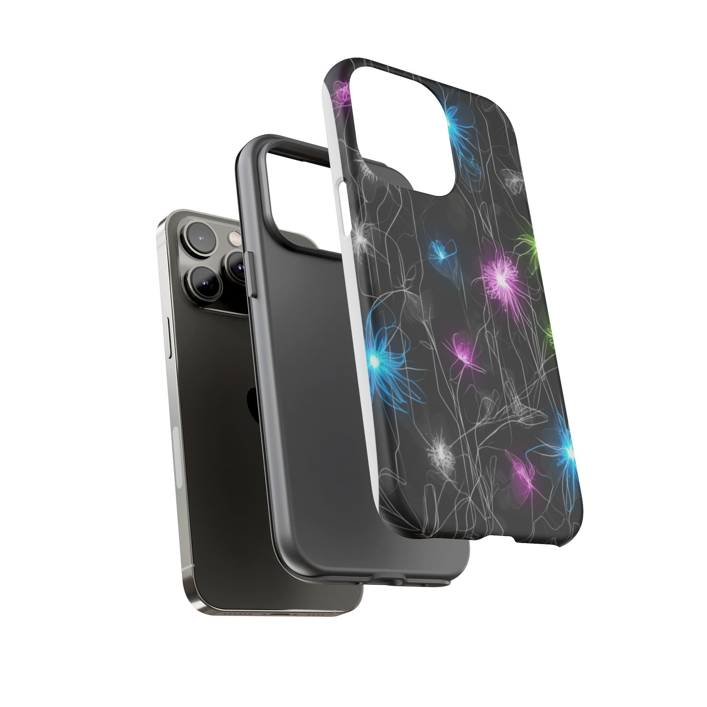 Neon Floral Tough Phone Case — Glow Flower Protective iPhone Cover