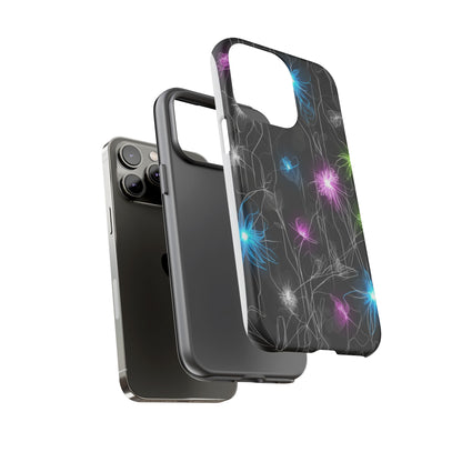 Neon Floral Tough Phone Case — Glow Flower Protective iPhone Cover