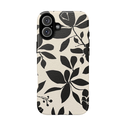 Black Floral Pattern Phone Case — Monochrome Botanical Tough Case