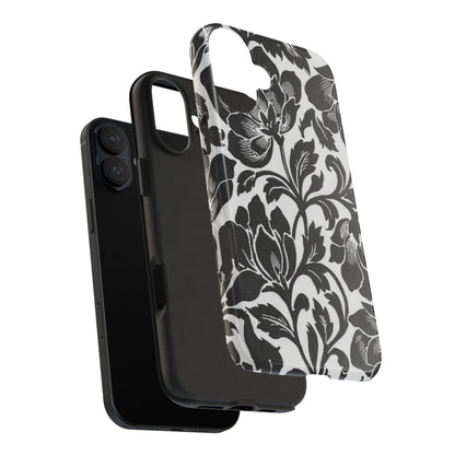 Tough Phone Case — Black & White Vintage Floral Protective Cover