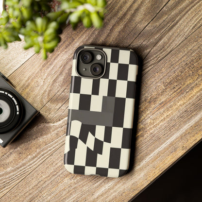 Checkerboard Wave Phone Case — Black & Cream Graphic Tough Case