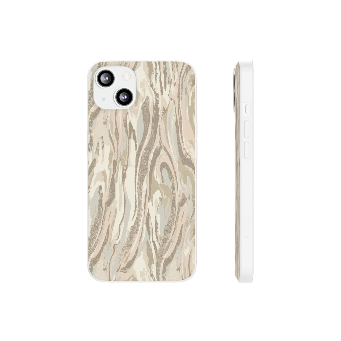 Neutral Marble Swirl Flexi Phone Case — Beige Abstract Protective Cover