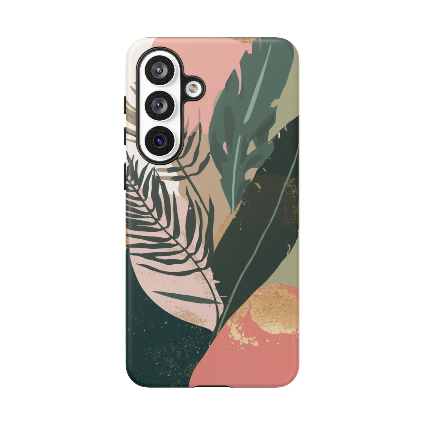 Tropical Leaf Tough Phone Case — Abstract Pink & Green Botanical Protective Cover