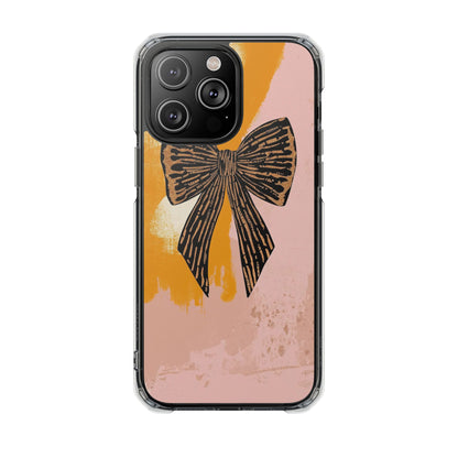 Clear Magnetic Phone Case —  Bow on Blush & Mustard Background
