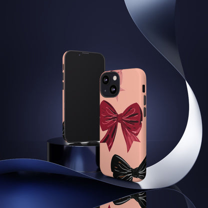 Bow Pattern Tough Phone Case — Pink, Red & Black Decorative Bows