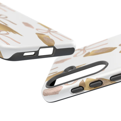 Phone Case — Gold Brushstroke & Blush Bow Pattern