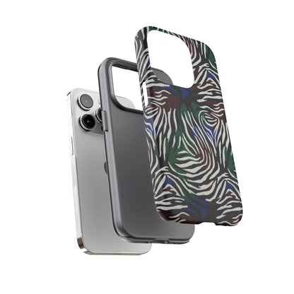 Zebra Camo Tough Phone Case – Green & Blue Animal Print Protective Cover