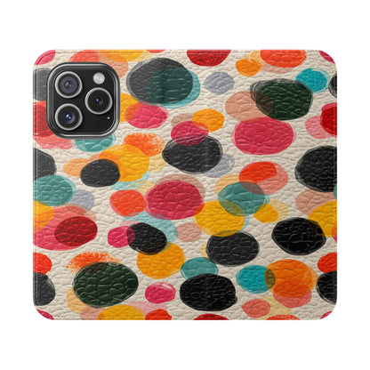 Colorful Confetti Dot Flip Phone Case — Retro Polka Wallet Cover