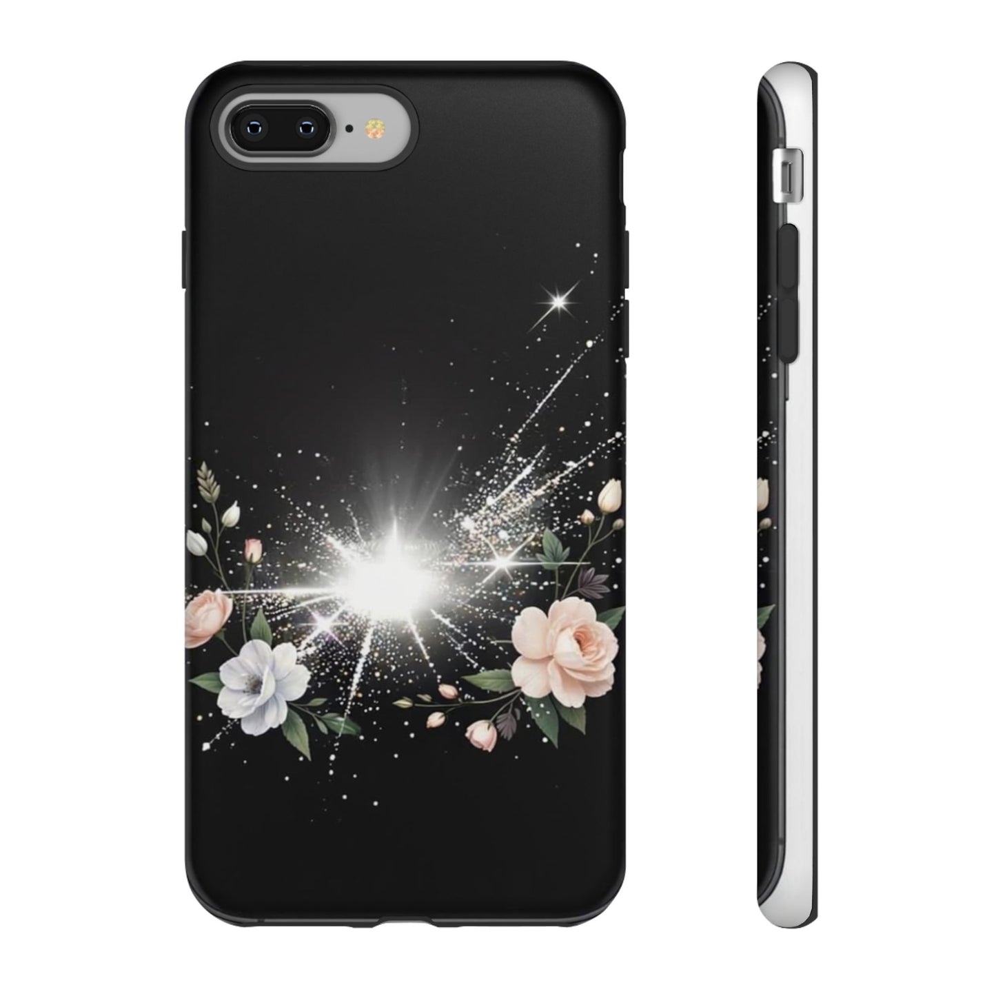 Floral Burst Phone Case — Protective Black Sparkle Design