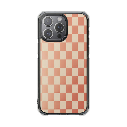 Clear Magnetic Phone Case — Peach Checkerboard Impact Protection