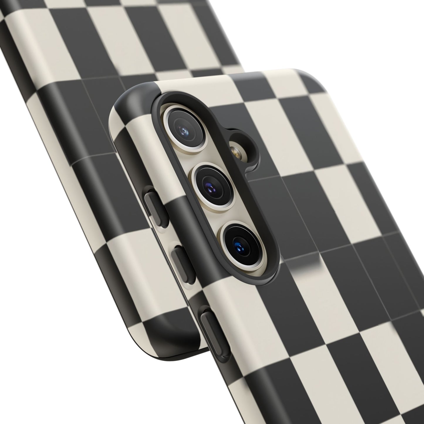 Checkerboard Tough Phone Case — Classic Black & Cream Grid Protective Cover