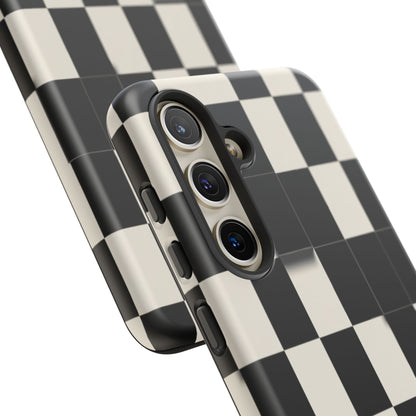 Checkerboard Tough Phone Case — Classic Black & Cream Grid Protective Cover