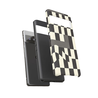 Checkerboard Wave Phone Case — Black & Cream Graphic Tough Case