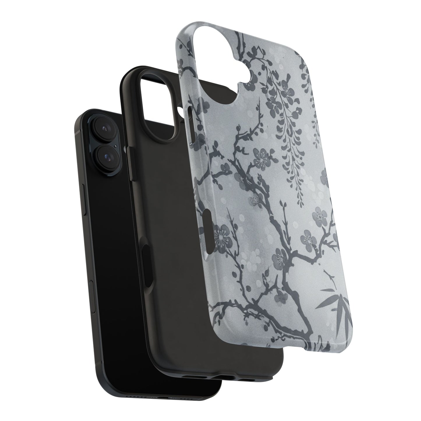 Tough Phone Case — Gray Cherry Blossom Ink Floral Design
