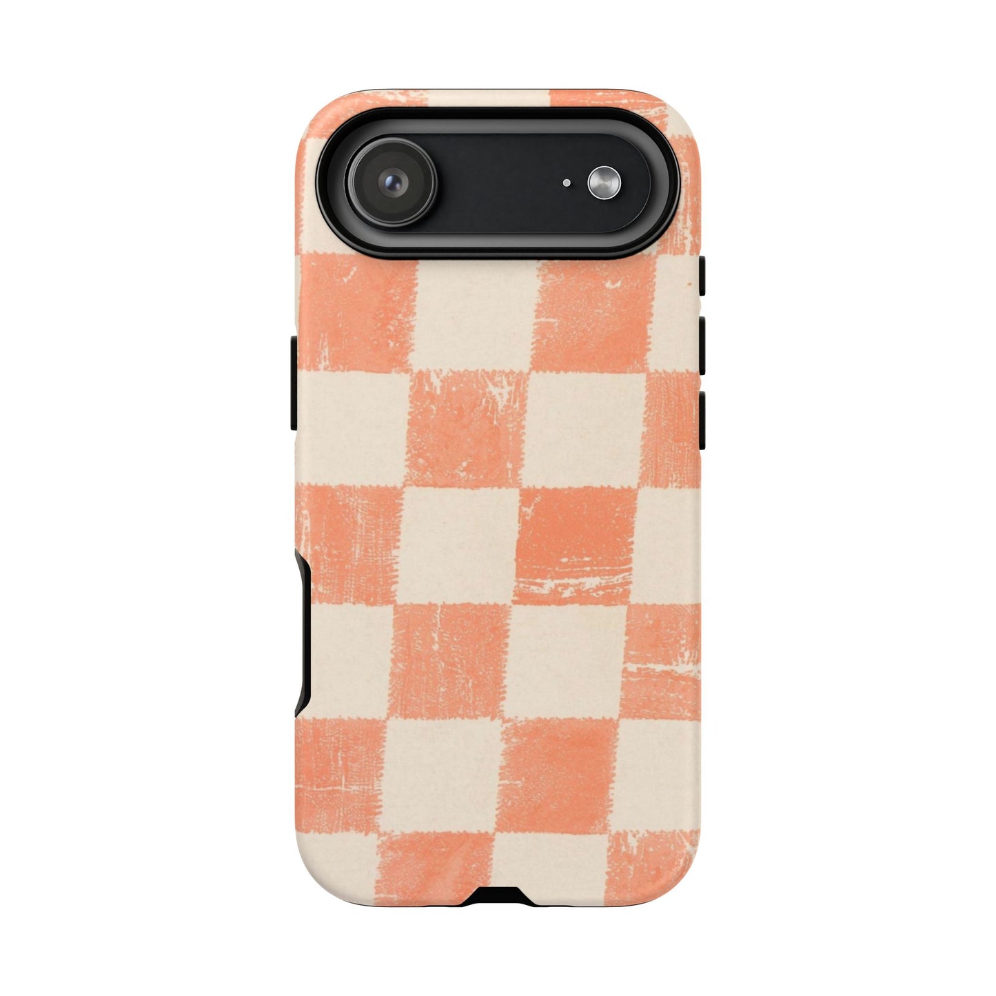 Peach Checkerboard Tough Phone Case — Retro Distressed Grid Design