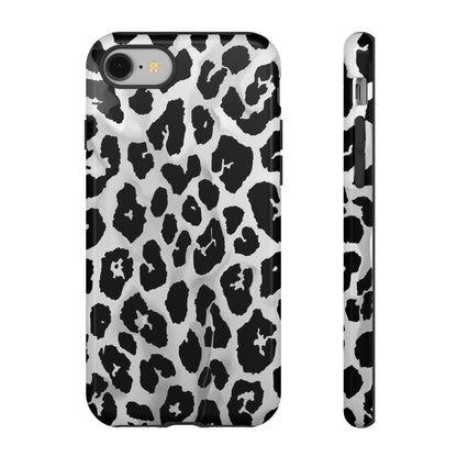 Leopard Print Tough Phone Case – Black & White Animal Pattern Protective Cover
