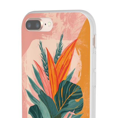 Tropical Botanical Phone Case — Pink & Orange Floral Flexi Case