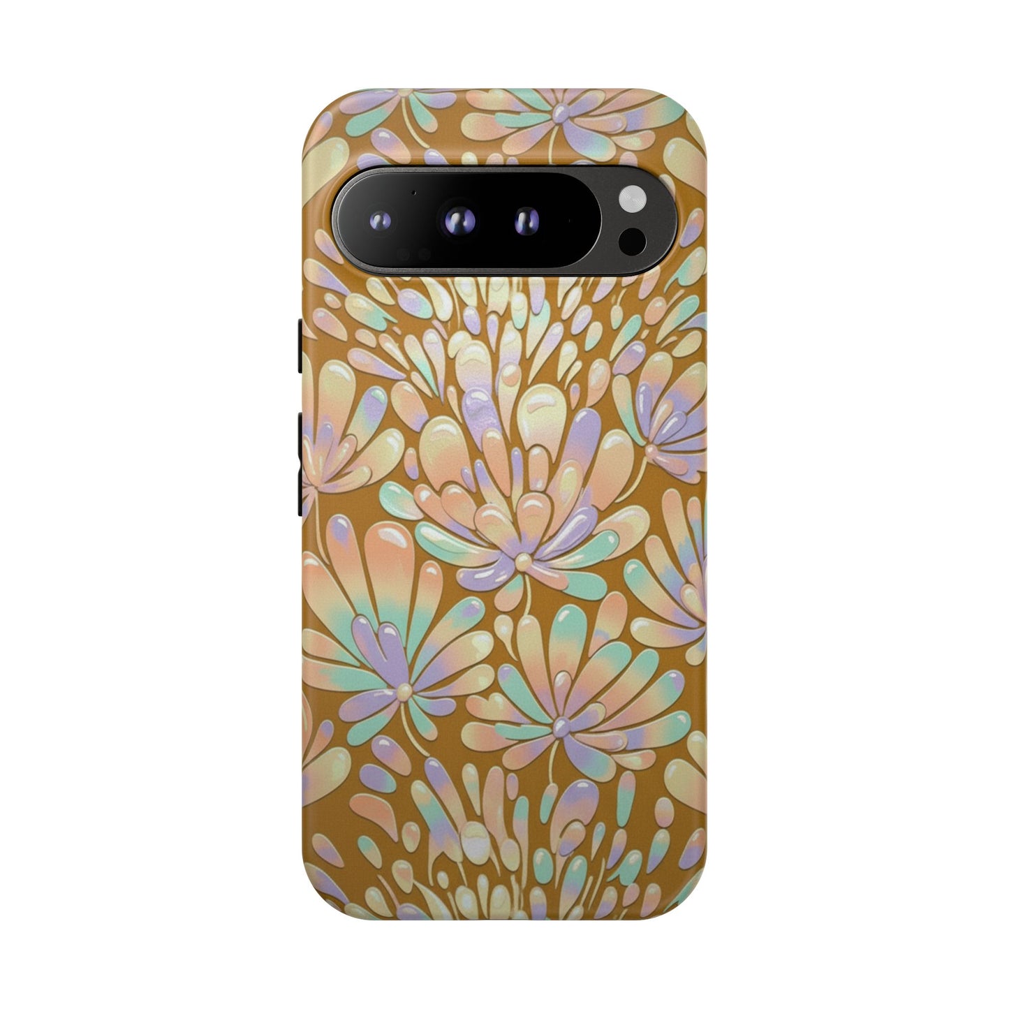 Floral Burst Tough Phone Case – Gold Pastel Botanical Protection