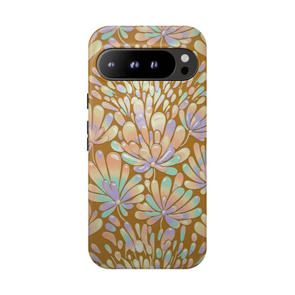 Floral Burst Tough Phone Case – Gold Pastel Botanical Protection