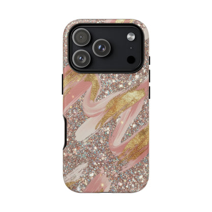 Glitter Blush Marble Phone Case — Pink Gold Swirl Tough Case