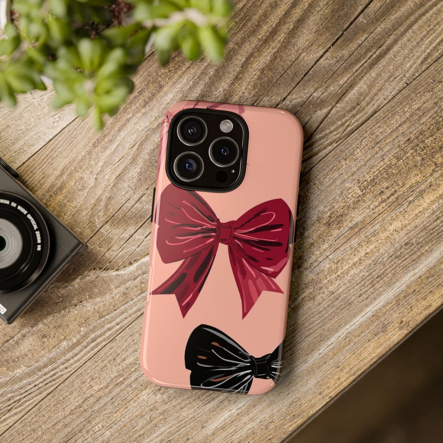 Bow Pattern Tough Phone Case — Pink, Red & Black Decorative Bows