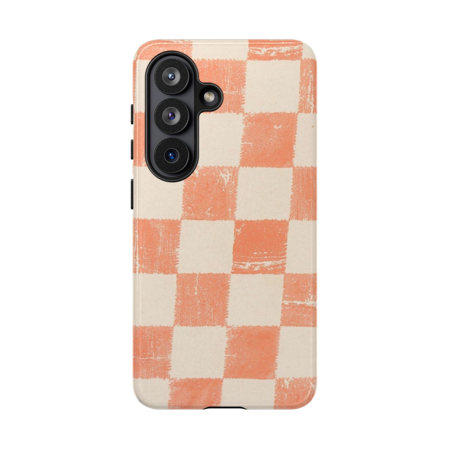 Peach Checkerboard Tough Phone Case — Retro Distressed Grid Design