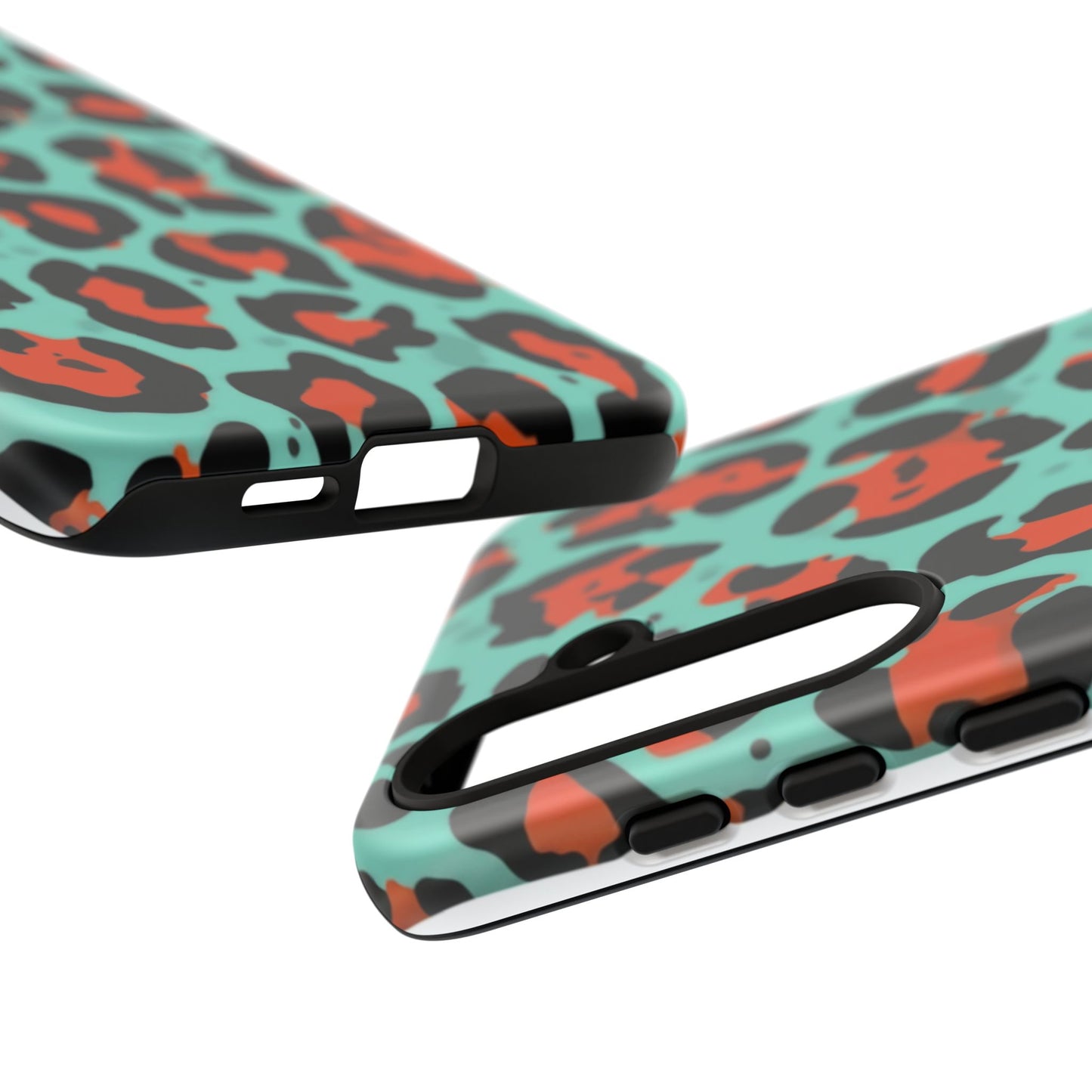 Leopard Print Tough Phone Case — Teal & Rust Protective iPhone Cover