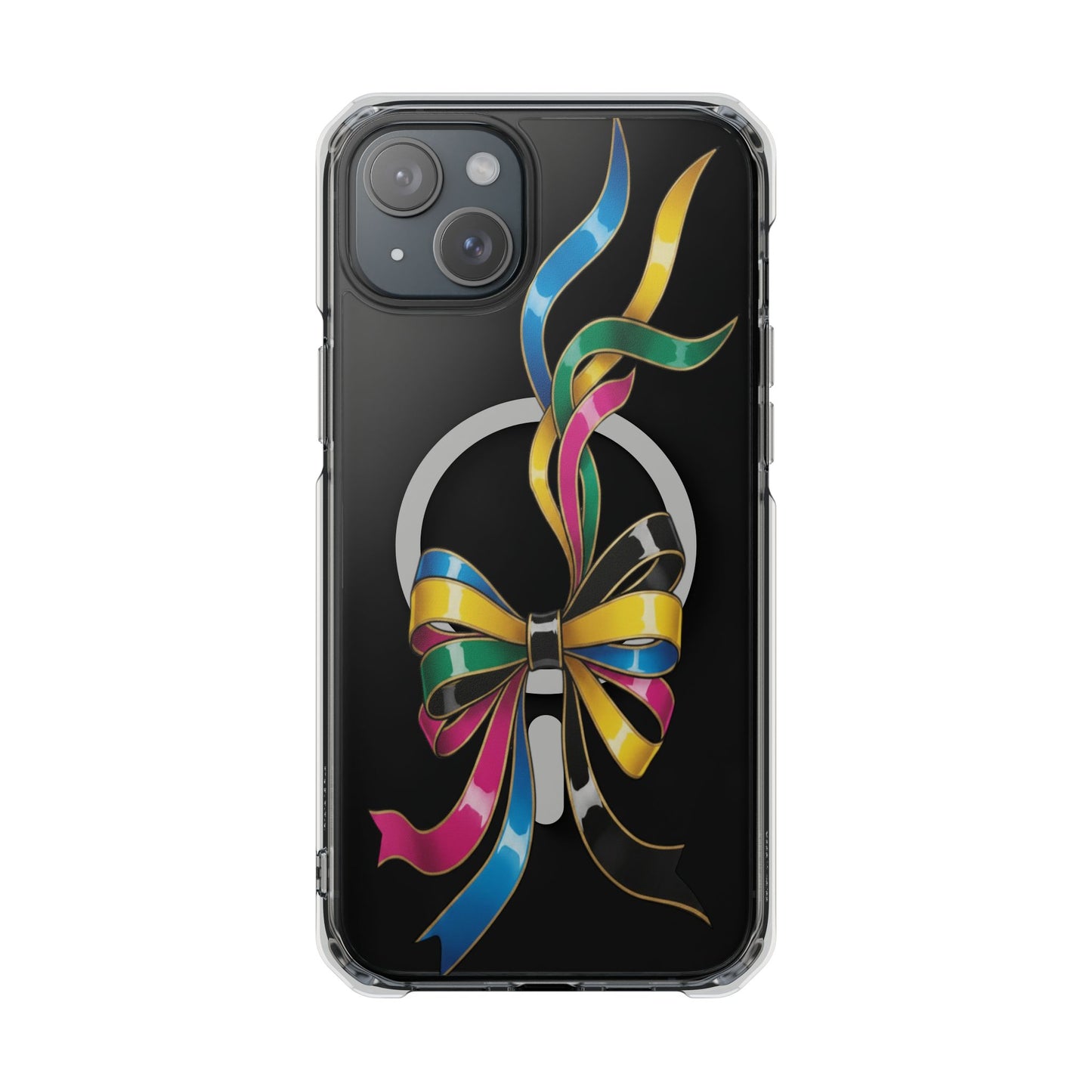 Clear Magnetic Phone Case — Colorful Ribbon Bow Design