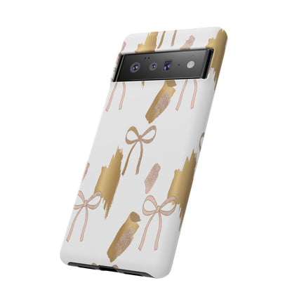 Phone Case — Gold Brushstroke & Blush Bow Pattern