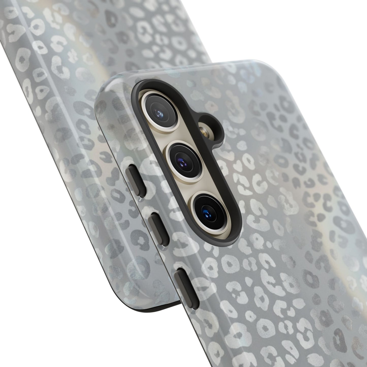 Grey Leopard Print Tough Phone Case — Durable Protective iPhone Cover