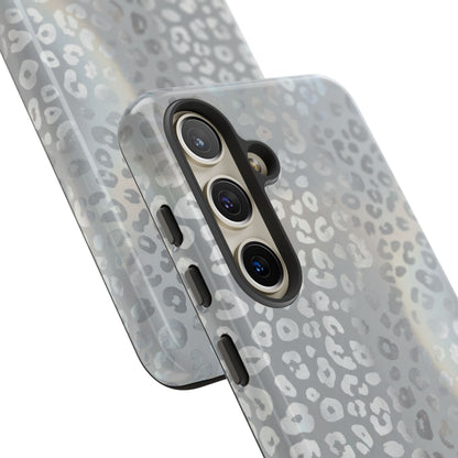 Grey Leopard Print Tough Phone Case — Durable Protective iPhone Cover