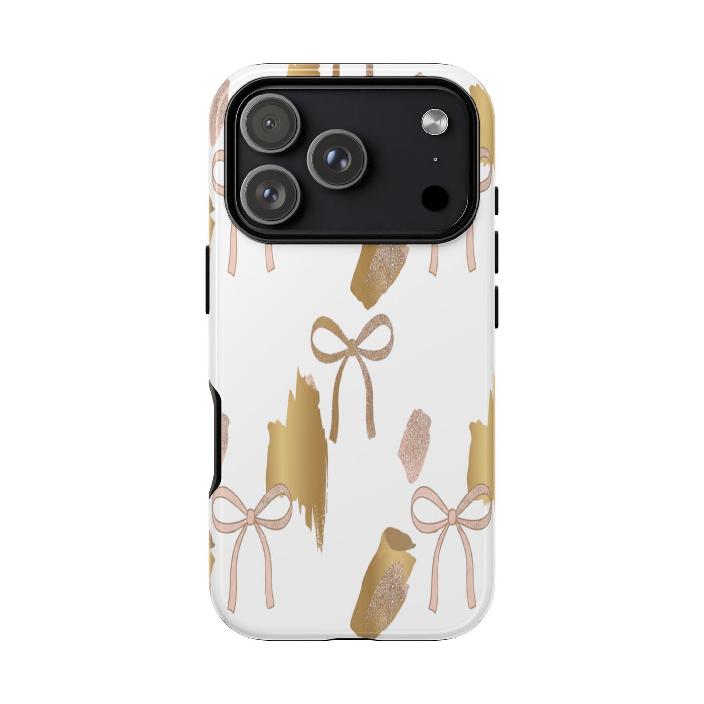 Phone Case — Gold Brushstroke & Blush Bow Pattern