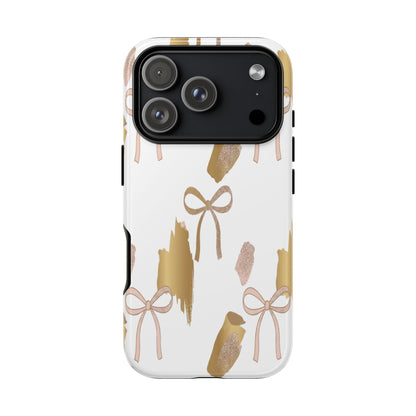 Phone Case — Gold Brushstroke & Blush Bow Pattern