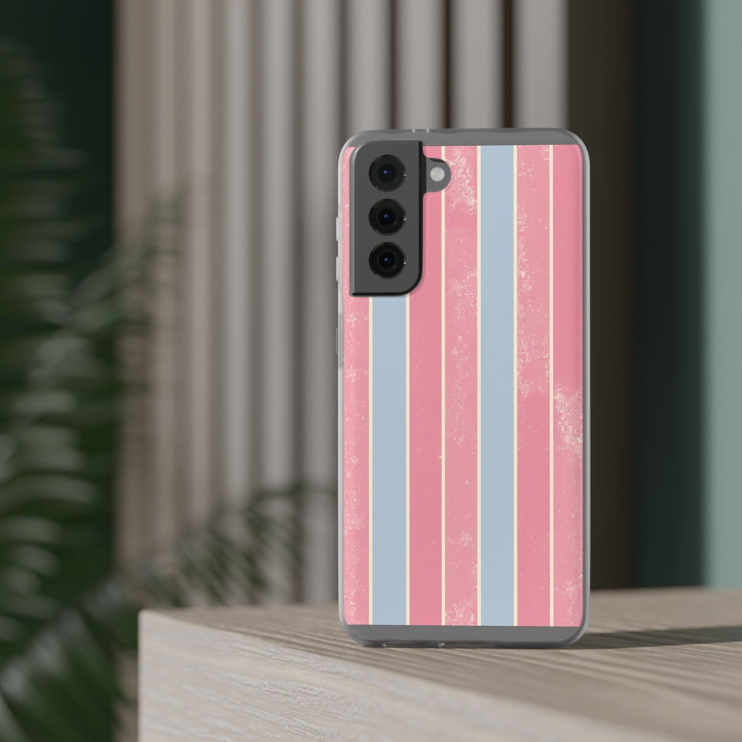 Striped Pink & Blue Phone Case — Retro Pastel Flexi Case