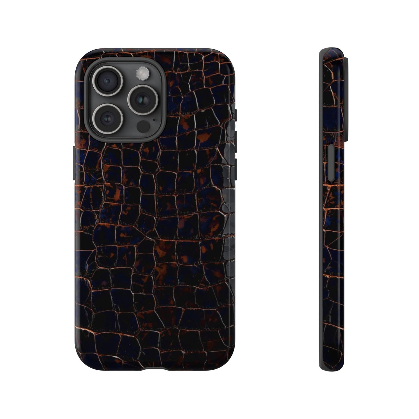 Croc-Embossed Tough Phone Case — Shockproof Black Alligator Texture