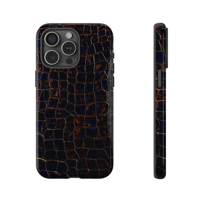 Croc-Embossed Tough Phone Case — Shockproof Black Alligator Texture
