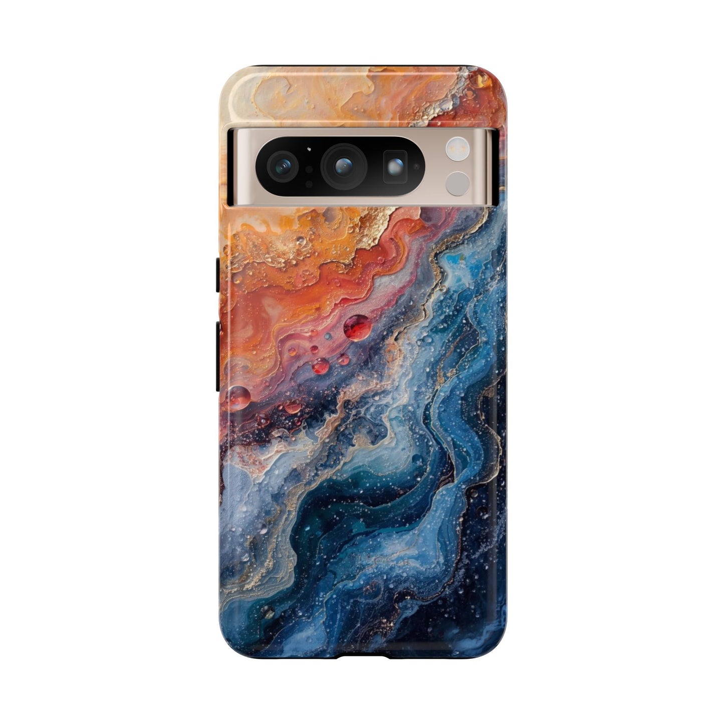 Marbled Galaxy Tough Phone Case — Abstract Blue & Coral Protective Cover