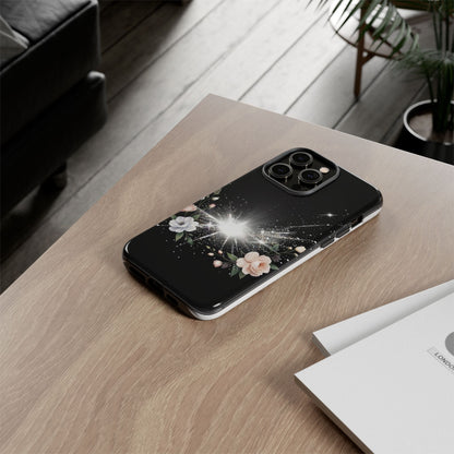 Floral Burst Phone Case — Protective Black Sparkle Design