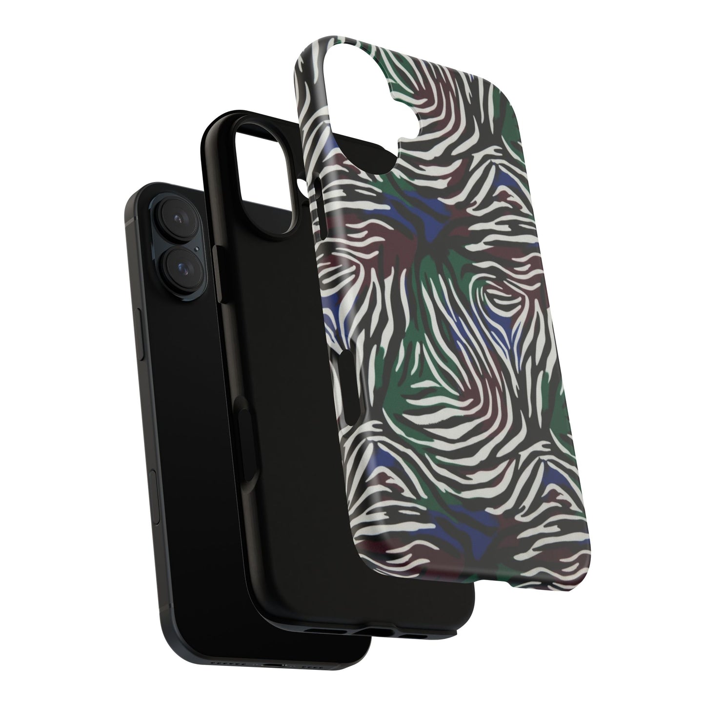 Zebra Camo Tough Phone Case – Green & Blue Animal Print Protective Cover