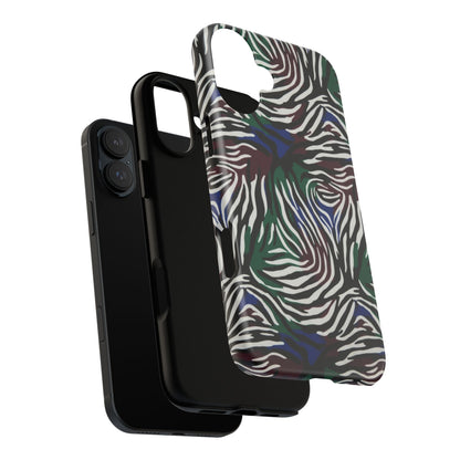 Zebra Camo Tough Phone Case – Green & Blue Animal Print Protective Cover